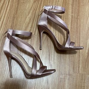 Devin Sandal in Warm Taupe Satin